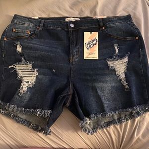 Distressed jean shorts